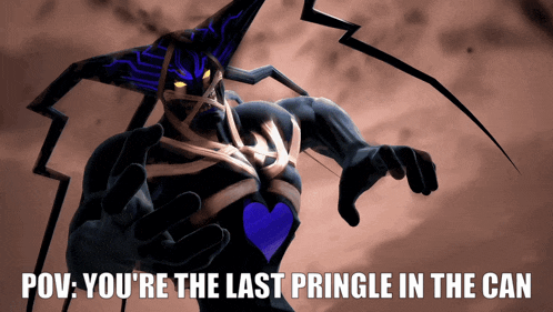 a picture of a cartoon character with the words pov you 're the last pringle in the can