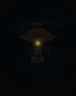 a lantern is lit up in the dark with a circle in the middle