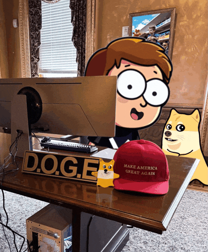 a table with a sign that says d.o.g.e. on it