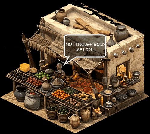 a speech bubble that says " not enough gold me lord "