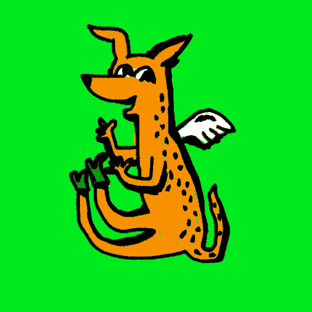 a drawing of a kangaroo with wings on a green screen