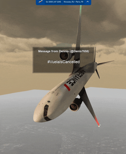 a message from dennis @ denis7658 is displayed on the screen of a plane