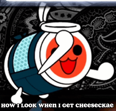 a picture of a cartoon character with the words " how i look when i get cheesecake " below it