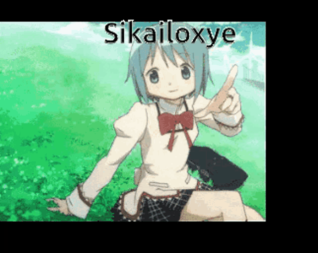 a picture of a girl giving a thumbs up with the words " sikailoxe " above her