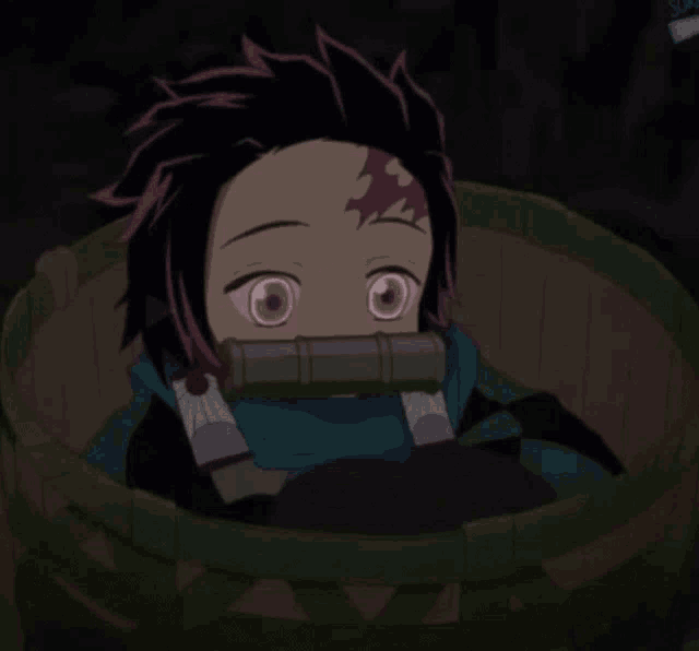 a cartoon character is laying in a basket with the word smile written on the bottom