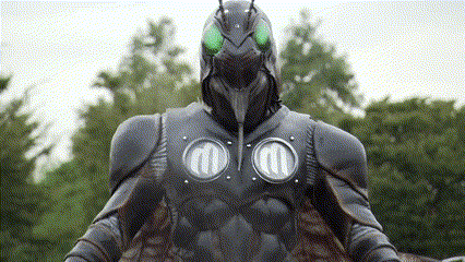 a close up of a person wearing a bug costume