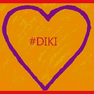 a green heart on a purple background with #diki written in blue