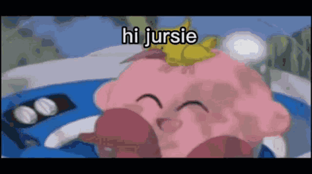 a cartoon character with a crown on his head and the words hi jursie