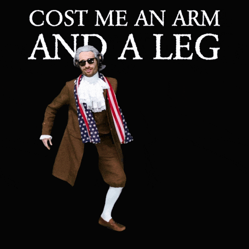cost me an arm and a leg poster with a man in a costume
