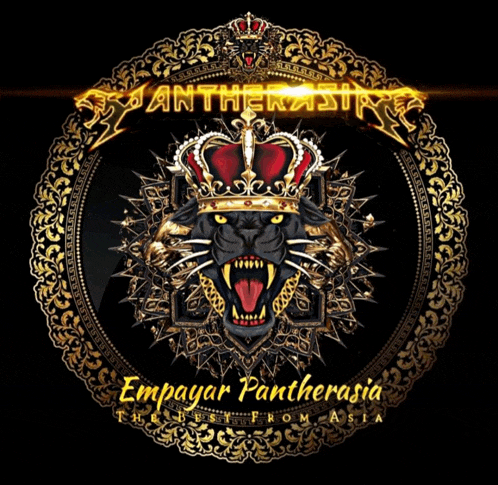 a panther with a crown on its head is surrounded by a gold frame