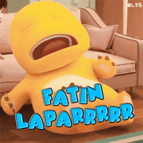 a cartoon character laying on the floor with the words fatin laparrrr written on it