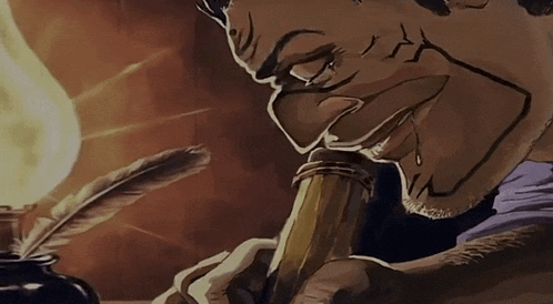 a cartoon of a man smoking a pipe with a feather in it