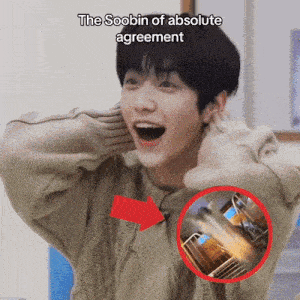 a man with his mouth open and the words " the soobin of absolute agreement " behind him