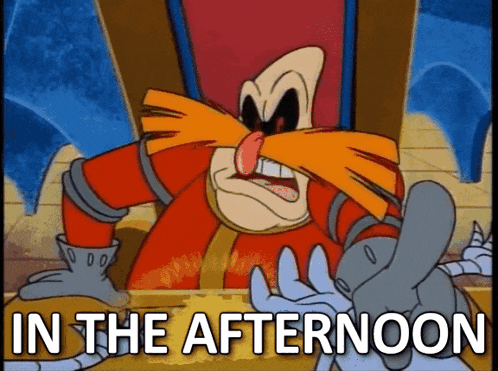 a cartoon character with the words in the afternoon written below him