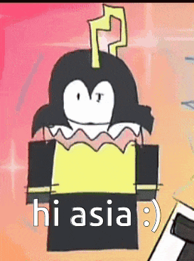 a cartoon of a penguin with the words hi asia on it .