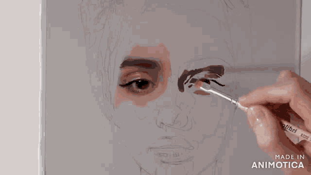 a person is painting a woman 's face with a brush made in animatica