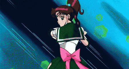 a pixel art of a girl with a pink bow in her back