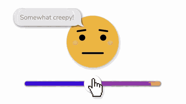 a surprised face with a speech bubble that says super creepy