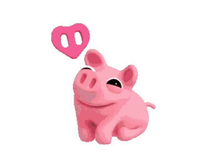 a cartoon pig with a heart above its head .