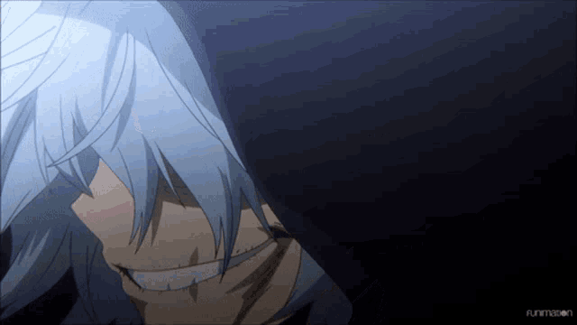 a close up of a person 's face with the word funimation on the bottom right