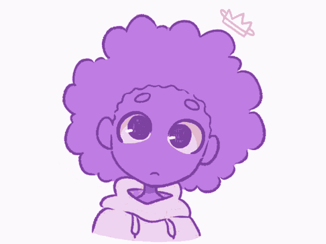 a drawing of a person with purple hair and a crown