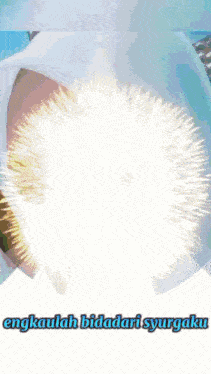 a woman wearing a white veil with the words " engkaulah bidadari syurgaku " written below her