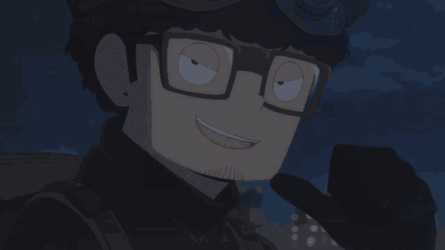 a cartoon character with glasses and a beard is smiling at the camera