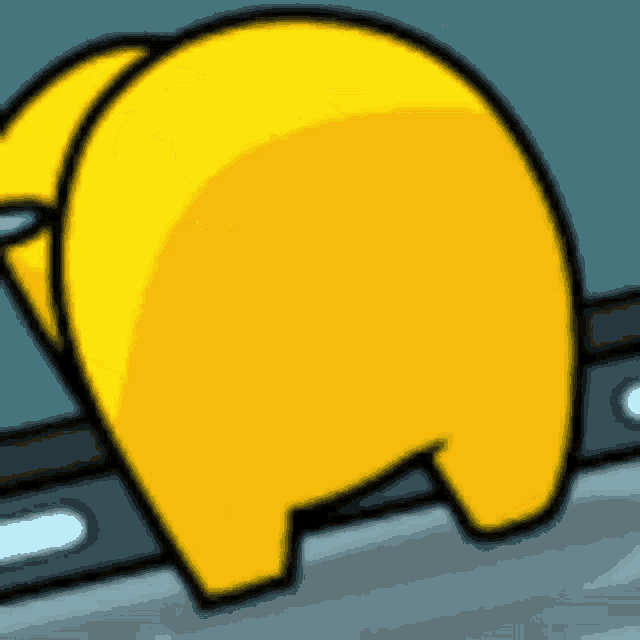 a yellow among us character is laying down on the floor .