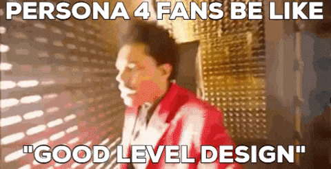 persona 4 fans be like good level design written on a picture of a man in a red jacket