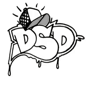 a cartoon drawing of a gray and yellow logo with a yellow hat on it .