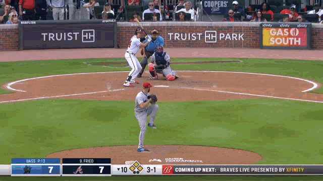 a baseball game between the braves and the dodgers is being broadcast by xfinity