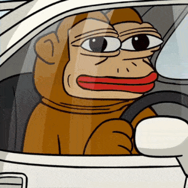 a cartoon of a monkey driving a car with a red lip
