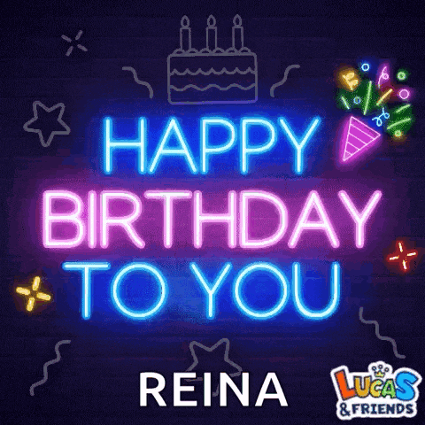 a neon sign says happy birthday to you reina