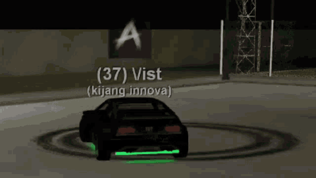 a video game screen shows a car with the name vist