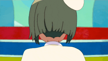 a cartoon drawing of a girl with short hair and a ponytail