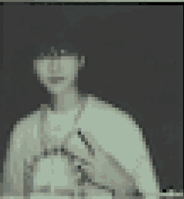 a pixelated image of a person 's face with a black background