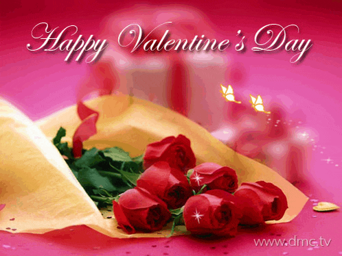 a valentine 's day greeting card with a bouquet of red roses