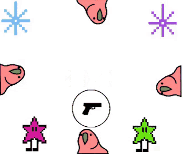a cartoon drawing of a bird with a gun on its head and the words nice shot