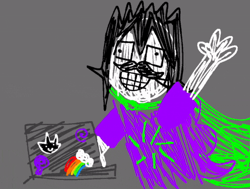 a drawing of a man with a mustache waving his hand