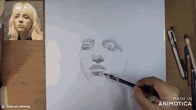 a drawing of a woman 's face is made in animotoca