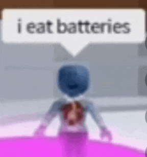 a blurry picture of a person with a speech bubble that says i eat batteries .