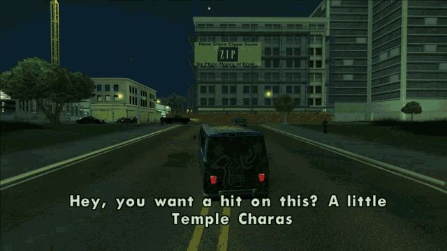 a video game screen says hey you want a hit on this a little temple charas