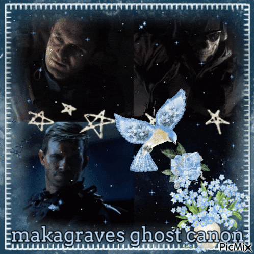 a picture of a man and a bird with the words makagraves ghost canon at the bottom