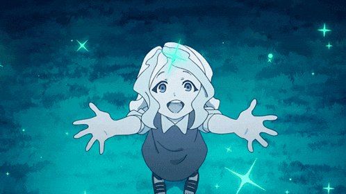 a drawing of a little girl with her arms outstretched and a blue background