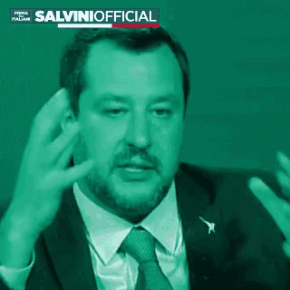a man in a suit and tie with the word salvini official on the top