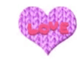 a purple heart with the word love written on it and three pink hearts .