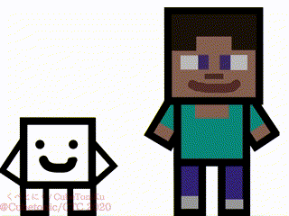 a drawing of a man and a square with a smiley face on it