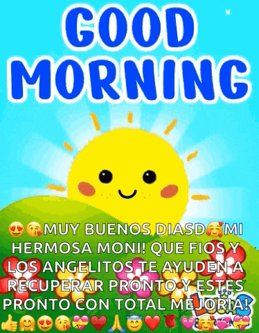 a good morning message with a smiling sun on a hill