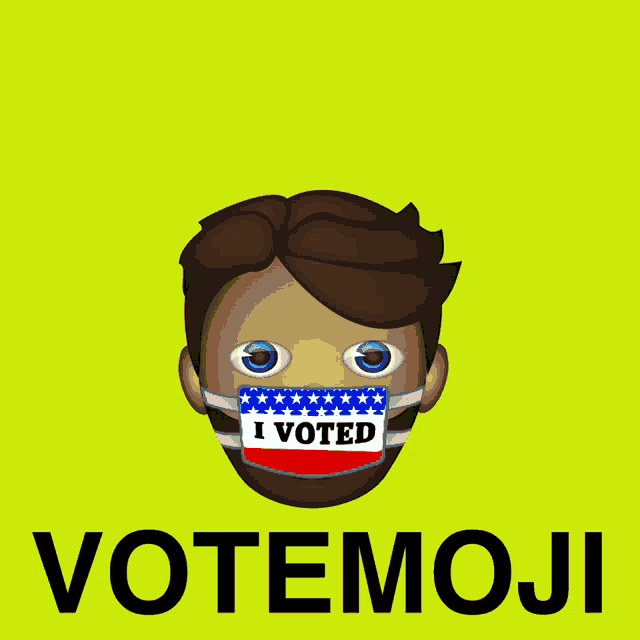a man wearing a mask with the words i voted on it