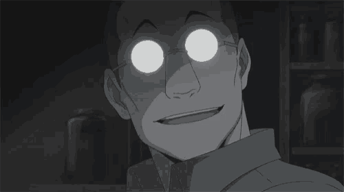 a black and white drawing of a man with glasses